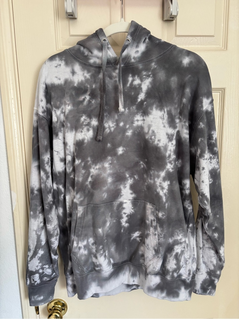 NYDJ Forever Comfort Grey White Tie Dye Hoodie Unisex Sz Medium NWT